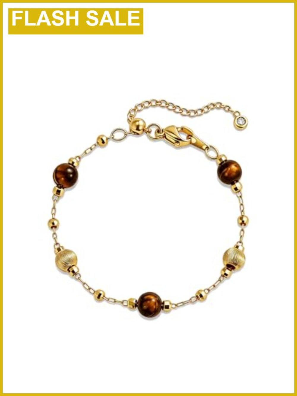 Tiger Eye Beaded Station Bracelet Gold Plated Adjustable Boho Natural Stone